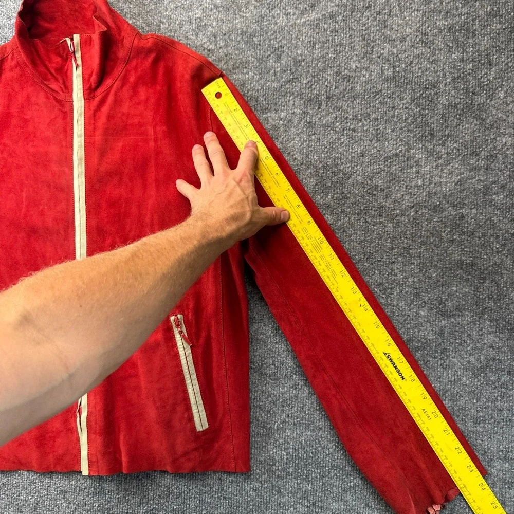 YANKO Suede Leather Moto Jacket Womens 40 Red Long Sleeve Full Zip Outerwear